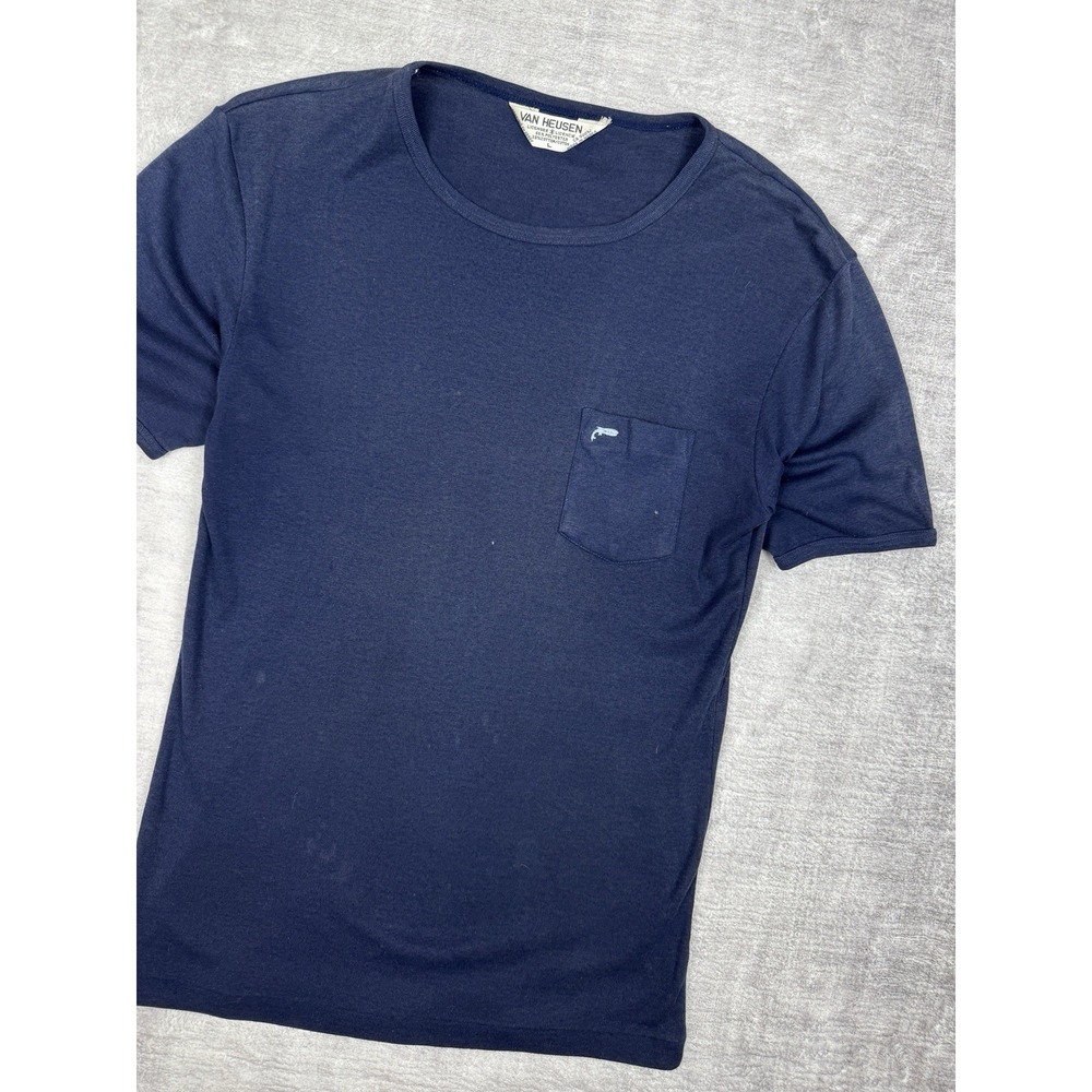 Vintage Van Heusen Shirt Mens Large Blue 70s 80s‎ Ringer Pocket  Classic